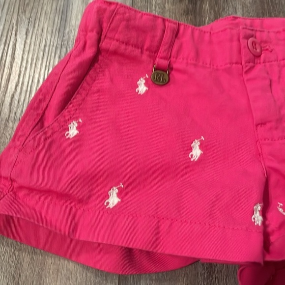 Ralph Lauren Pink Polo Girls Shorts White Embroidered Logo Print size 4 - Picture 2 of 6